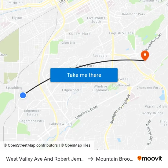 West Valley Ave And Robert Jemison Dr to Mountain Brook, AL map