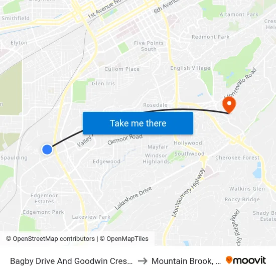 Bagby Drive And Goodwin Crest Dr to Mountain Brook, AL map