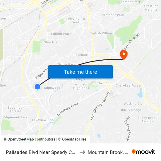 Palisades Blvd Near Speedy Cash to Mountain Brook, AL map