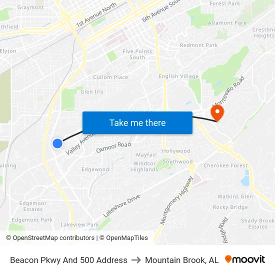 Beacon Pkwy And 500 Address to Mountain Brook, AL map