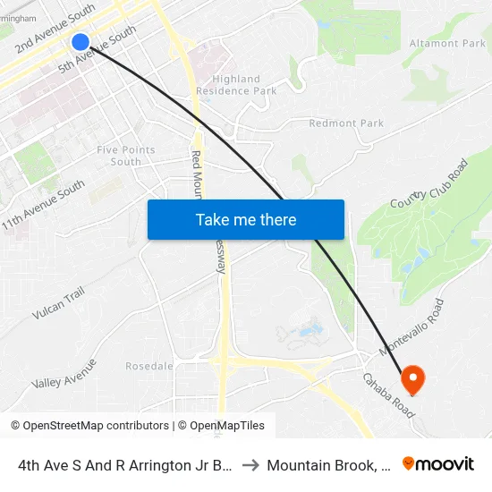4th Ave S And R Arrington Jr Blvd to Mountain Brook, AL map