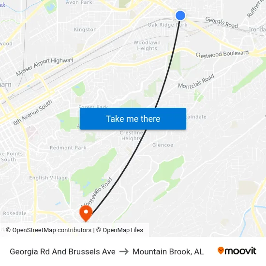 Georgia Rd And Brussels Ave to Mountain Brook, AL map