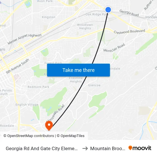 Georgia Rd And Gate City Elemen School to Mountain Brook, AL map