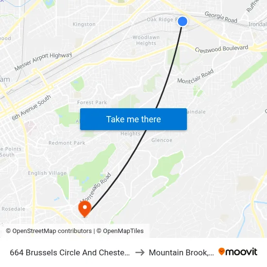 664 Brussels Circle And Chester Ave to Mountain Brook, AL map