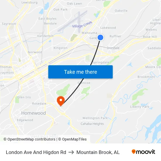 London Ave And Higdon Rd to Mountain Brook, AL map