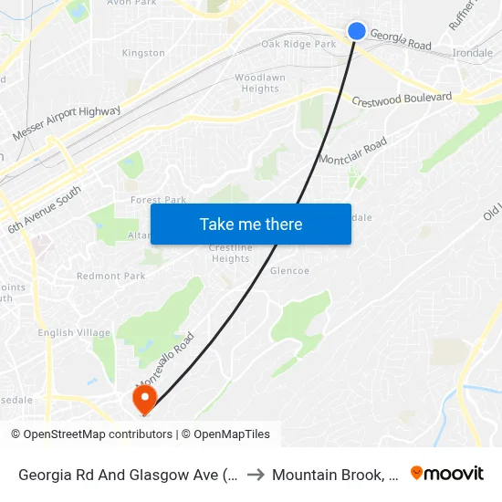 Georgia Rd And Glasgow Ave (Ib) to Mountain Brook, AL map