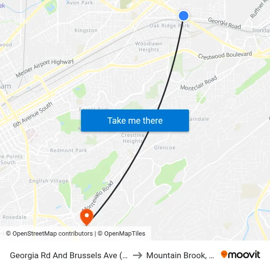 Georgia Rd And Brussels Ave (Ib) to Mountain Brook, AL map