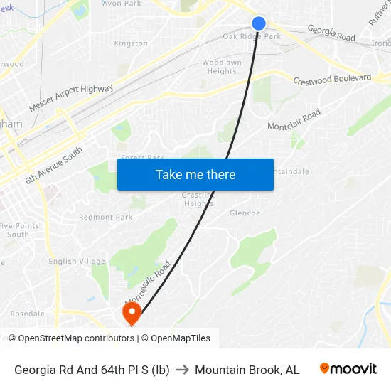 Georgia Rd And 64th Pl S (Ib) to Mountain Brook, AL map