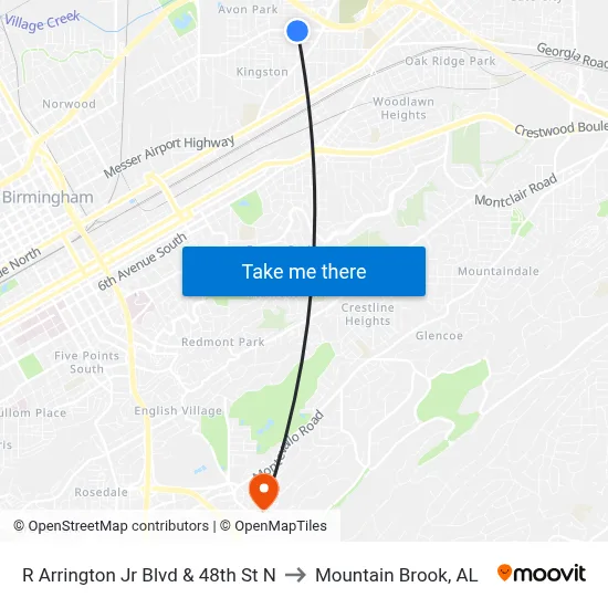 R Arrington Jr Blvd & 48th St N to Mountain Brook, AL map