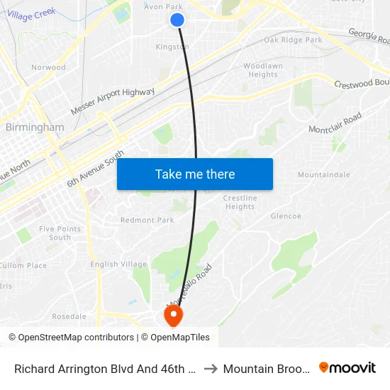 Richard Arrington Blvd And 46th St N (Ib to Mountain Brook, AL map