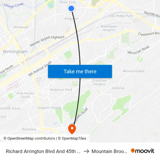 Richard Arrington Blvd And 45th St N (Ib to Mountain Brook, AL map