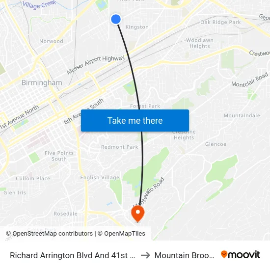 Richard Arrington Blvd And 41st St N (Ib to Mountain Brook, AL map