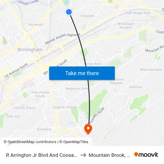 R Arrington Jr Blvd And Coosa St to Mountain Brook, AL map