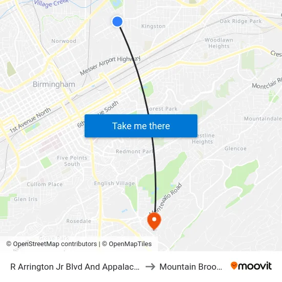 R Arrington Jr Blvd And Appalachee St to Mountain Brook, AL map