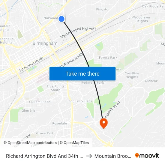 Richard Arrington Blvd And 34th St N (Ib to Mountain Brook, AL map
