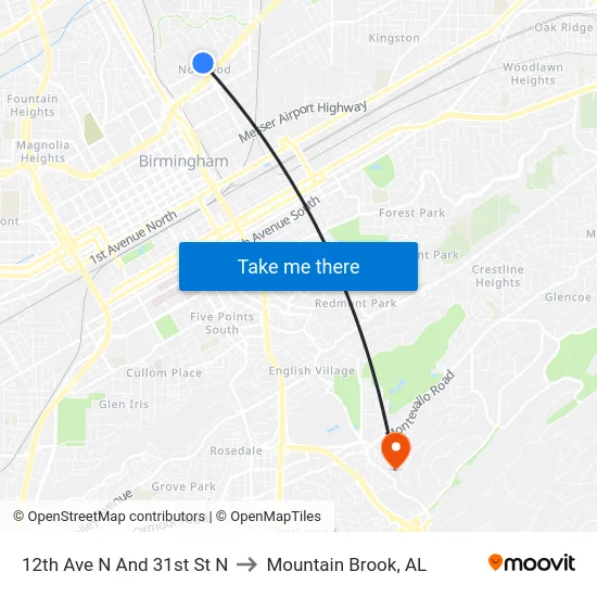 12th Ave N And 31st St N to Mountain Brook, AL map