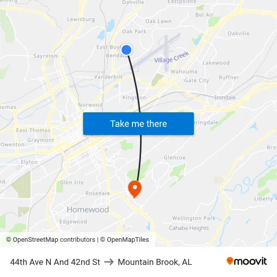 44th Ave N And 42nd St to Mountain Brook, AL map