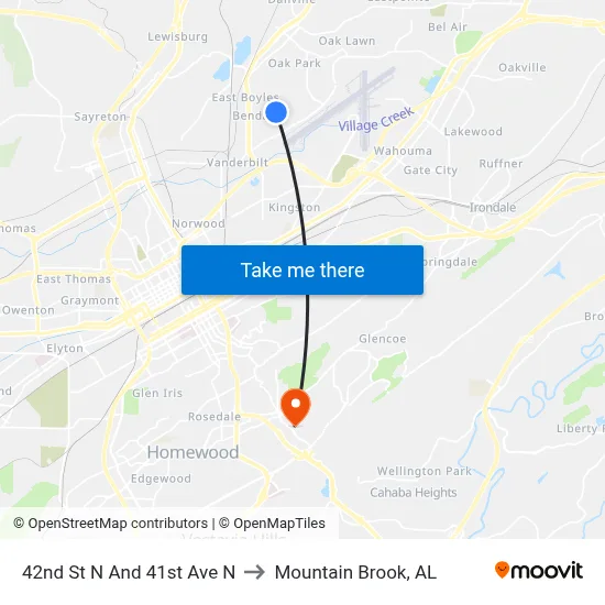 42nd St N And 41st Ave N to Mountain Brook, AL map