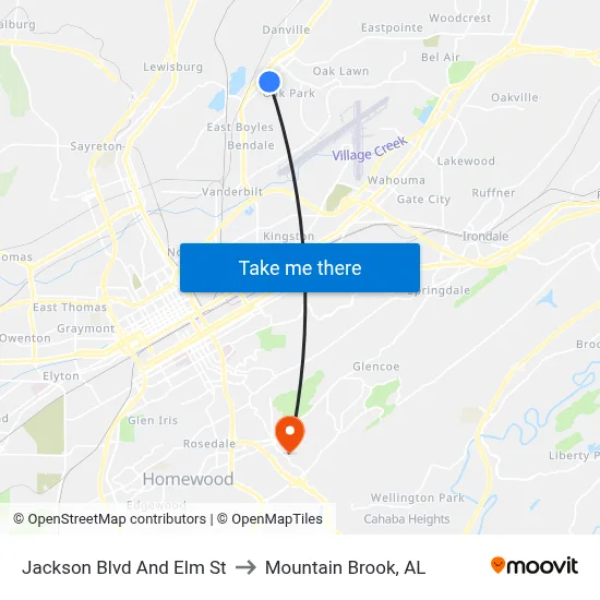 Jackson Blvd And Elm St to Mountain Brook, AL map