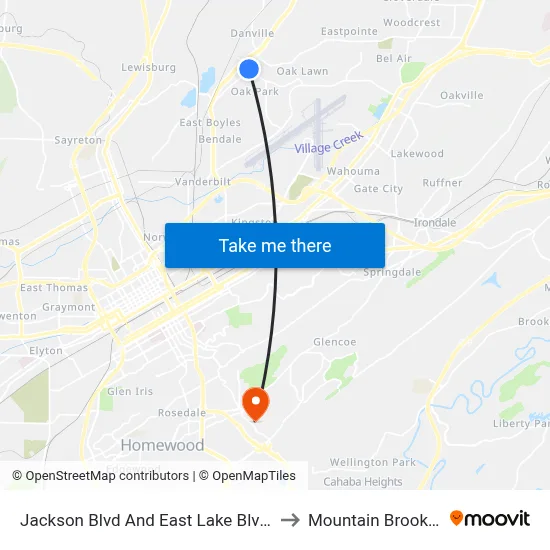Jackson Blvd And East Lake Blvd (Ib) to Mountain Brook, AL map