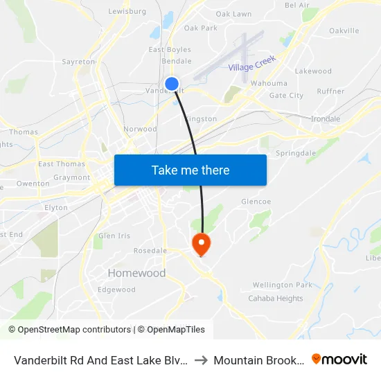 Vanderbilt Rd And East Lake Blvd (Ib) to Mountain Brook, AL map
