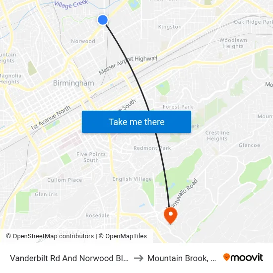 Vanderbilt Rd And Norwood Blvd to Mountain Brook, AL map