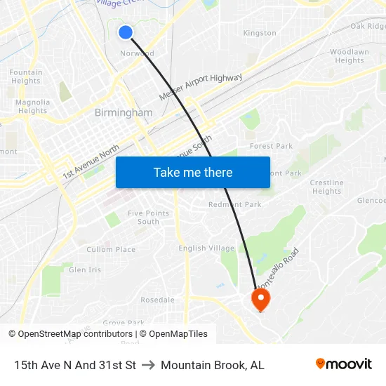 15th Ave N And 31st St to Mountain Brook, AL map