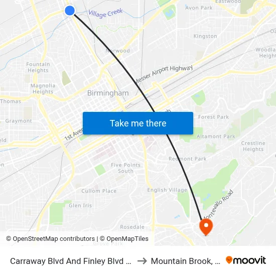Carraway Blvd And Finley Blvd (Ib) to Mountain Brook, AL map