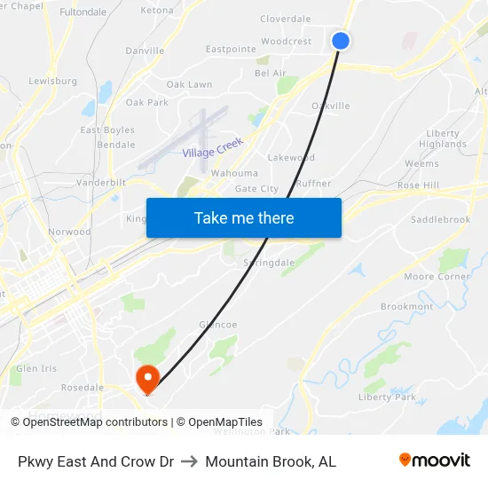 Pkwy East And Crow Dr to Mountain Brook, AL map