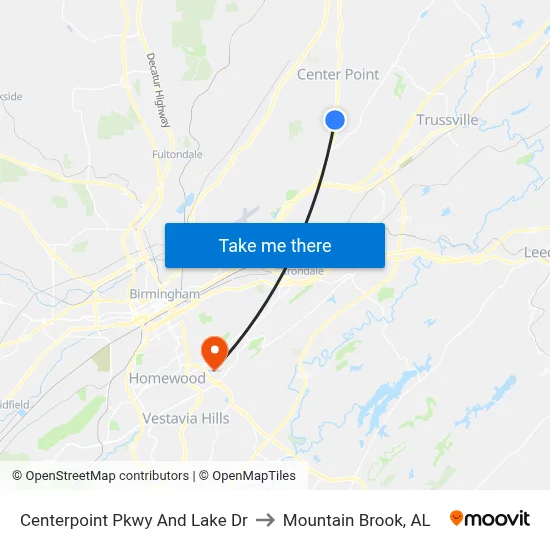 Centerpoint Pkwy And Lake Dr to Mountain Brook, AL map