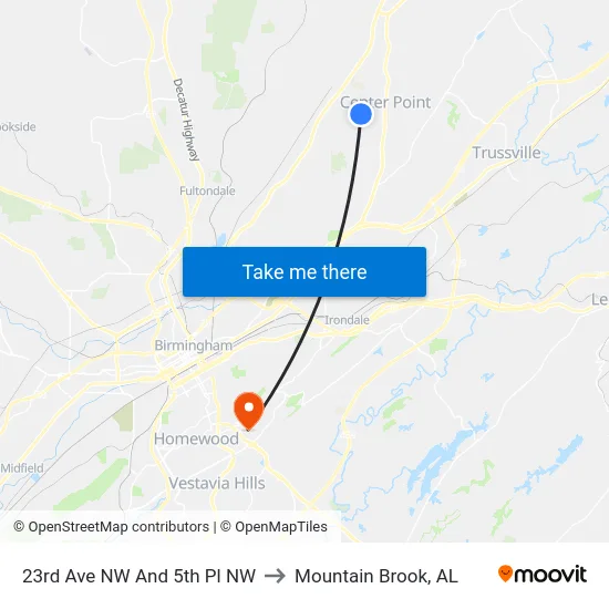 23rd Ave NW And 5th Pl NW to Mountain Brook, AL map