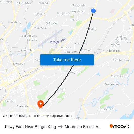 Pkwy East Near Burger King to Mountain Brook, AL map