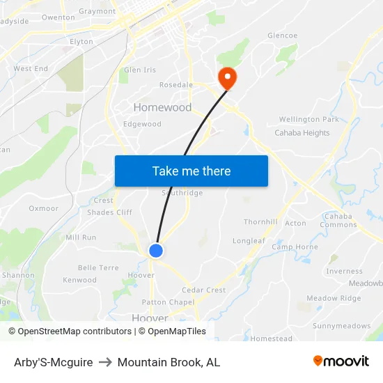 Arby'S-Mcguire to Mountain Brook, AL map
