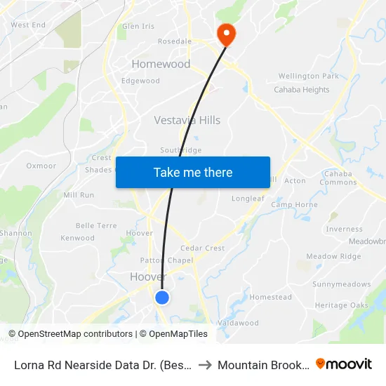 Lorna Rd Nearside Data Dr. (Best Buy) to Mountain Brook, AL map