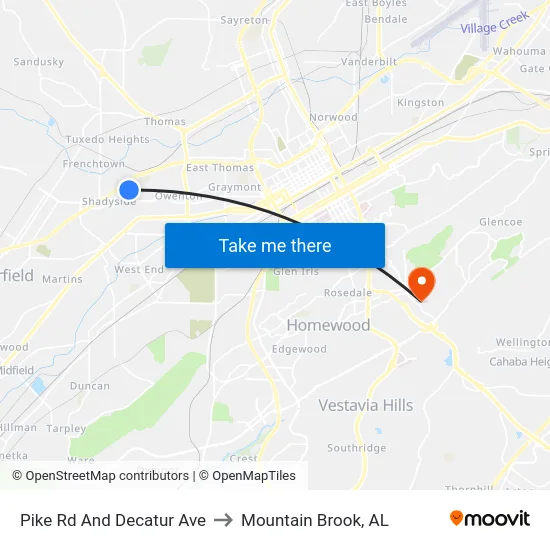 Pike Rd And Decatur Ave to Mountain Brook, AL map