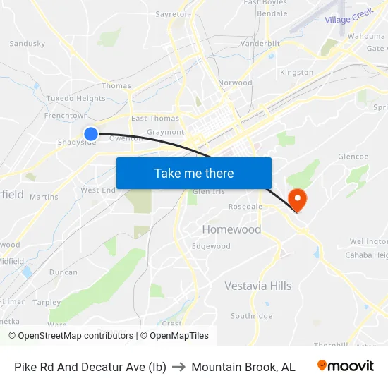 Pike Rd And Decatur Ave (Ib) to Mountain Brook, AL map