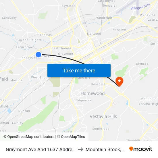 Graymont Ave And 1637 Address to Mountain Brook, AL map