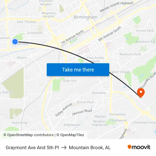 Graymont Ave And 5th Pl to Mountain Brook, AL map