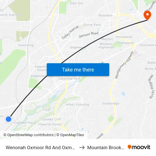 Wenonah Oxmoor Rd And Oxmoor Pl to Mountain Brook, AL map