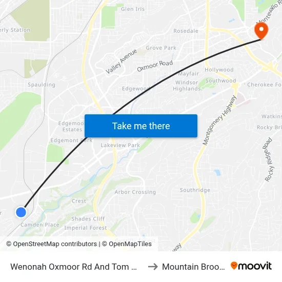 Wenonah Oxmoor Rd And Tom Martin Dr to Mountain Brook, AL map