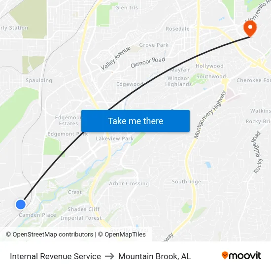 Internal Revenue Service to Mountain Brook, AL map