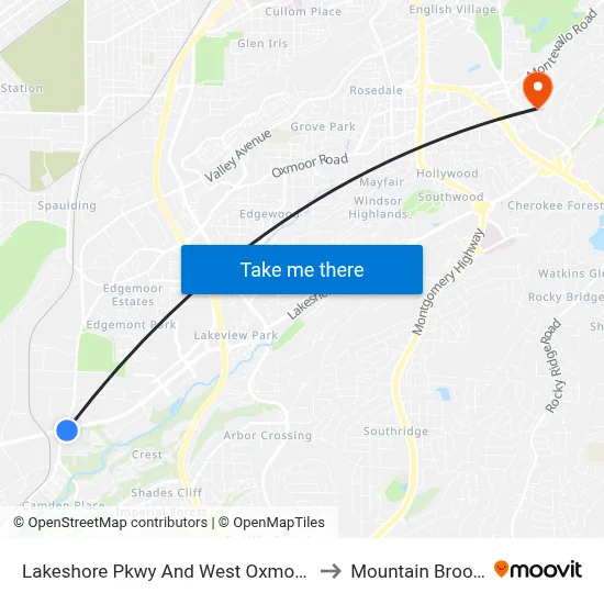 Lakeshore Pkwy And West Oxmoor Rd (Ib) to Mountain Brook, AL map