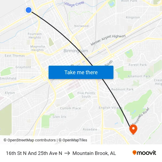 16th St N And 25th Ave N to Mountain Brook, AL map