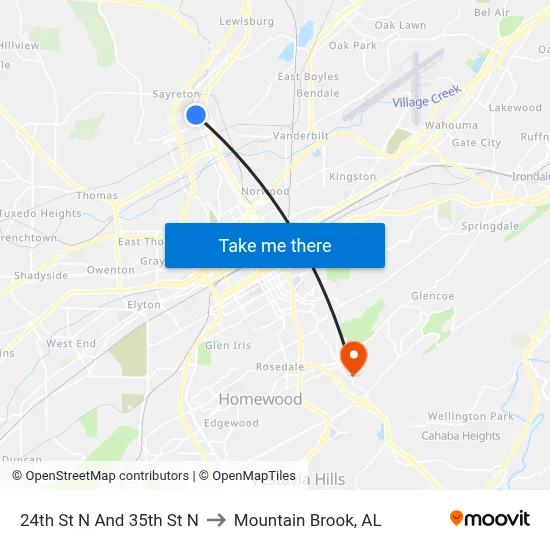 24th St N And 35th St N to Mountain Brook, AL map