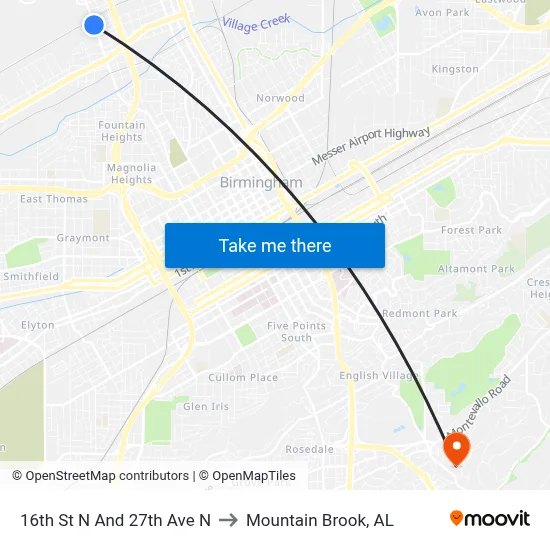 16th St N And 27th Ave N to Mountain Brook, AL map