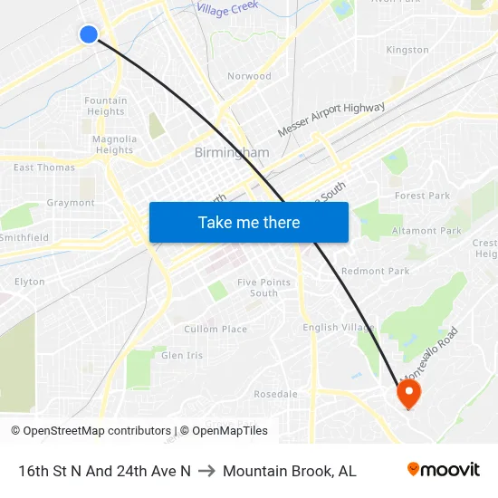 16th St N And 24th Ave N to Mountain Brook, AL map