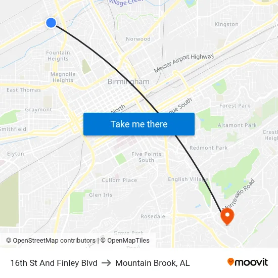 16th St And Finley Blvd to Mountain Brook, AL map