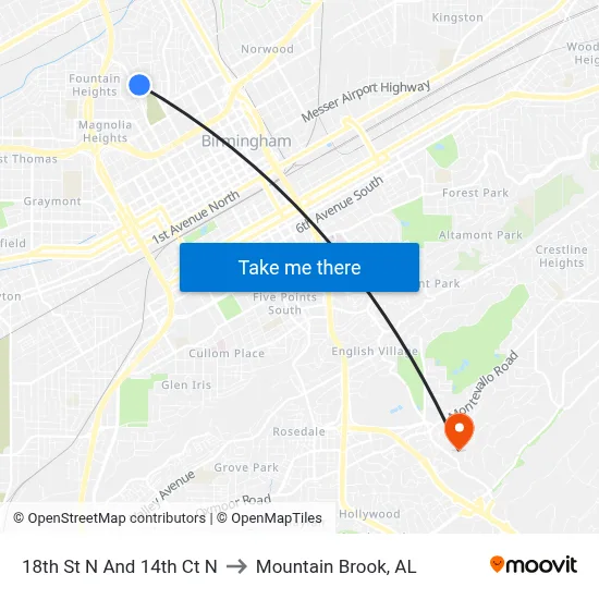 18th St N And 14th Ct N to Mountain Brook, AL map