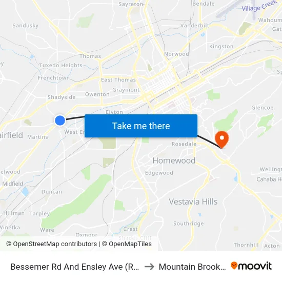 Bessemer Rd And Ensley Ave (Rte 45) to Mountain Brook, AL map