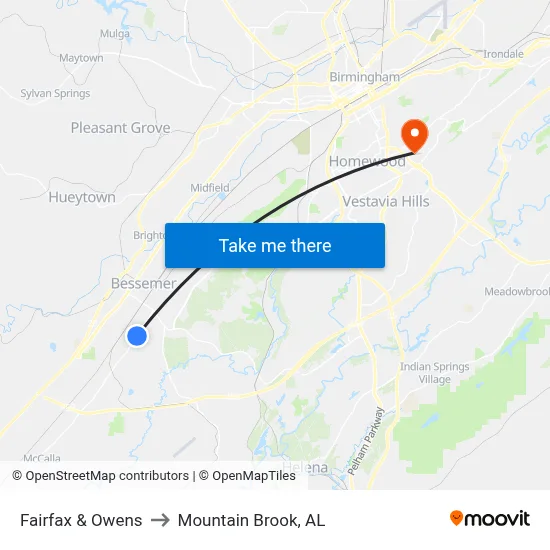 Fairfax & Owens to Mountain Brook, AL map